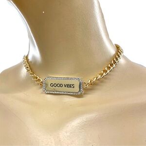 Open Edit- Gold 'Good Vibes' choker Necklace